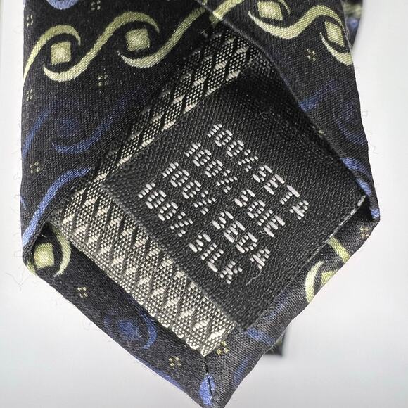 Kilburne and Finch MENS tie -Big & Tall- 68” Long -Black Blue Green Wave-Silk - Picture 3 of 6